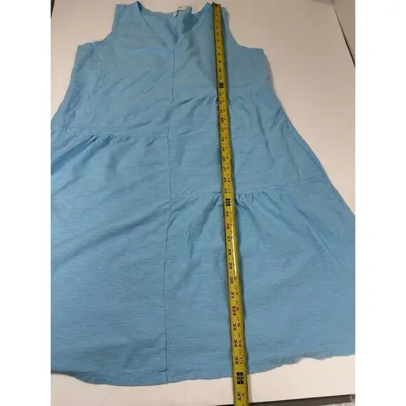 Sea Glass Lane Linen Blend Midi Dress Blue Sleeveless USA MADE L - Picture 7 of 7